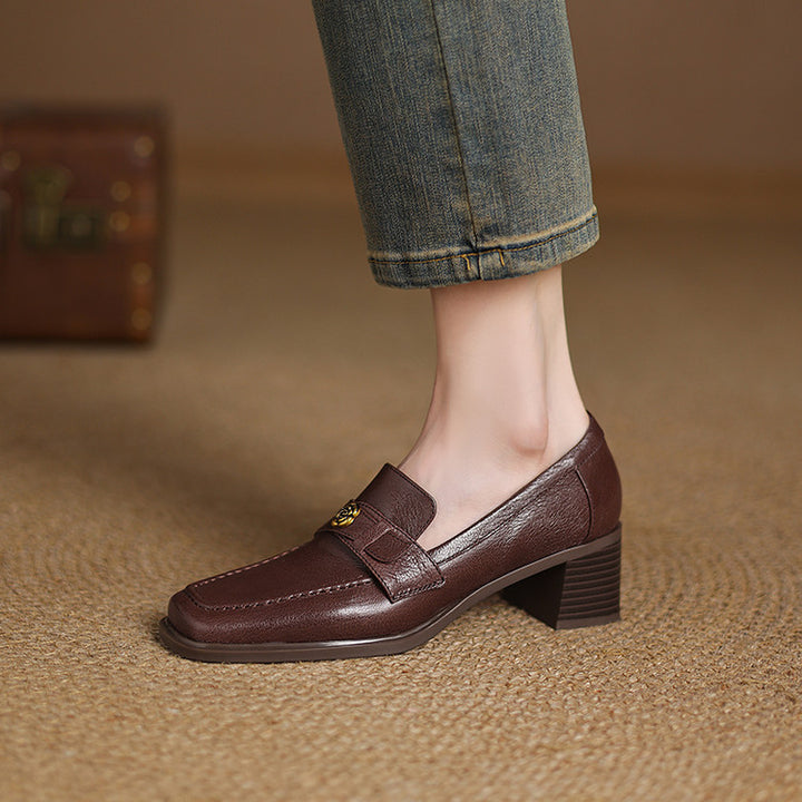 Nelle Square-Toe Leather Loafer Pumps