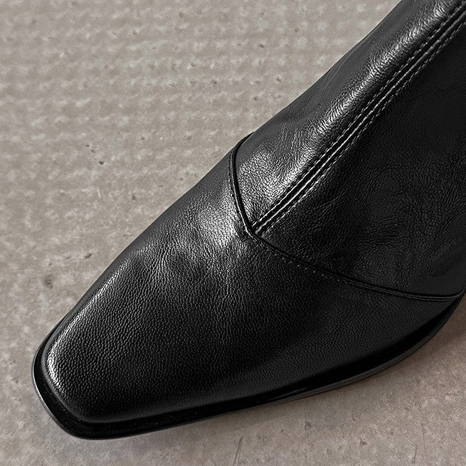 Elara Square-Toe Leather Ankle Boots
