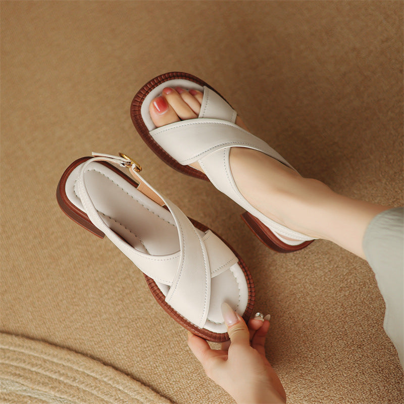 Serene Crossband Leather Slingback Sandals