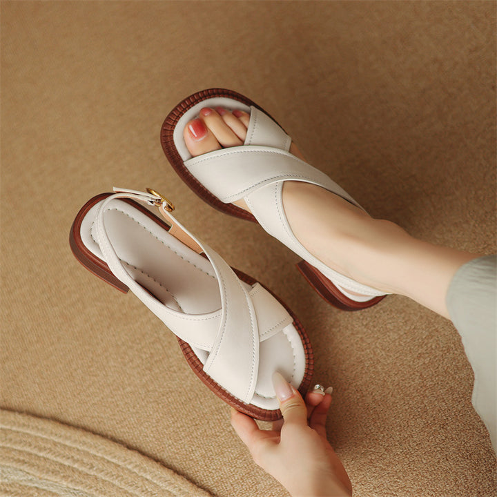 Serene Crossband Leather Slingback Sandals