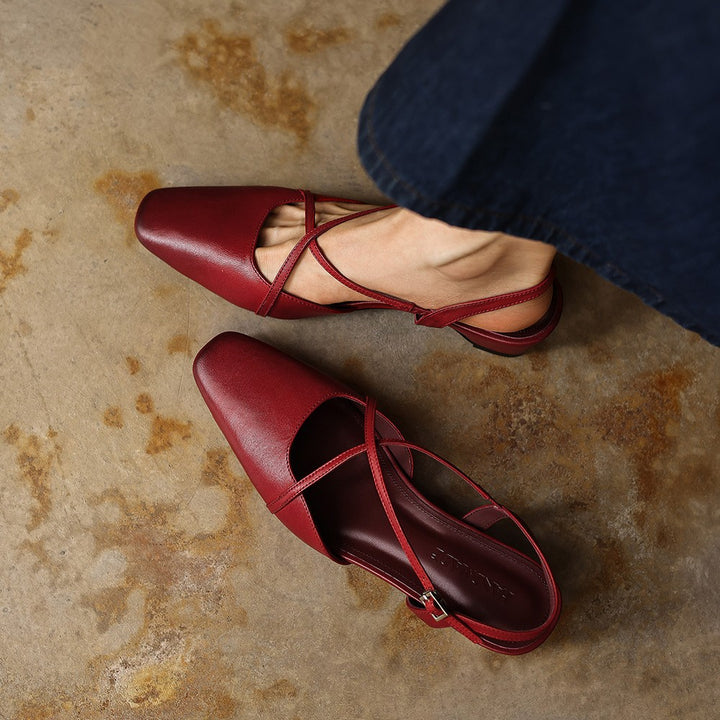 Rianne Cross-Strap Leather Slingback Heels