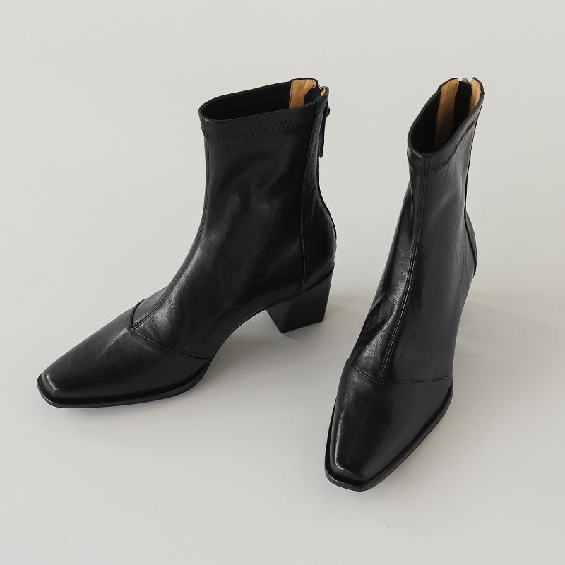 Elara Square-Toe Leather Ankle Boots