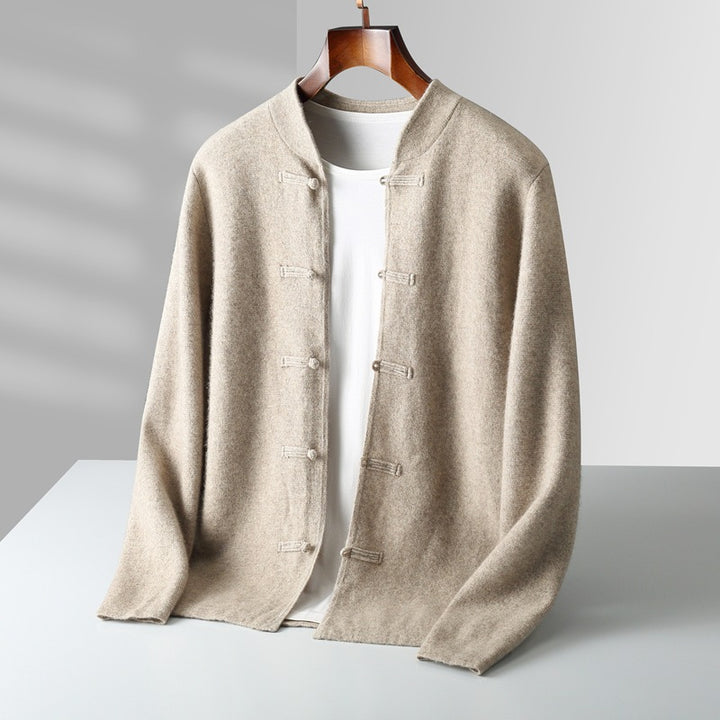 Solren Wool Knot-Button Cardigan