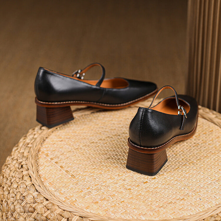 Cirelle Strap Leather Mary-Jane Heels