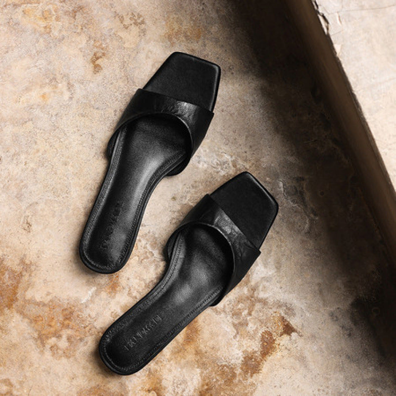Aline Square-Toe Leather Mules
