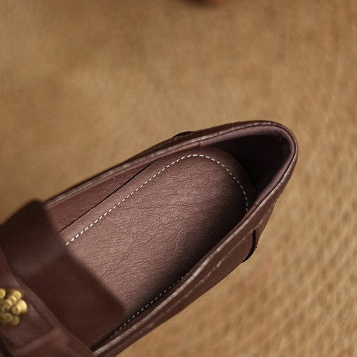 Nelle Square-Toe Leather Loafer Pumps