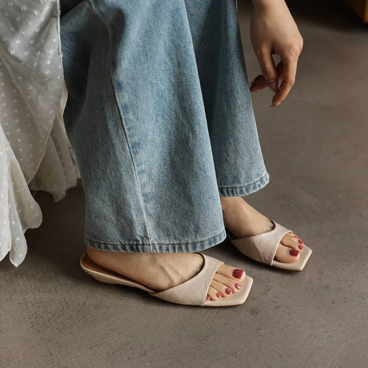 Aline Square-Toe Leather Mules