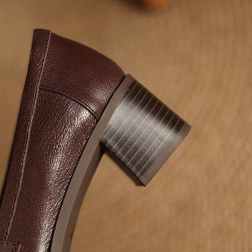 Nelle Square-Toe Leather Loafer Pumps