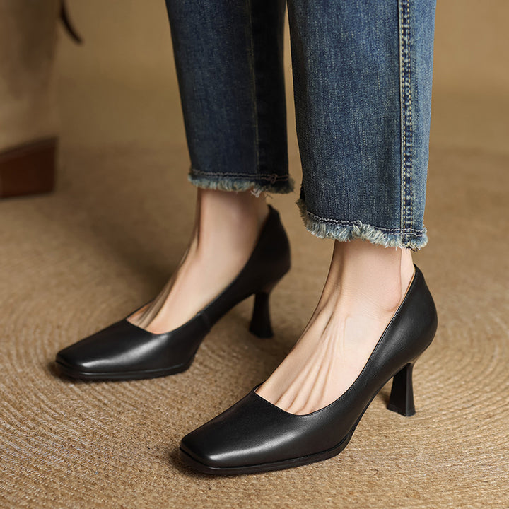 Elviera Square Leather Heels