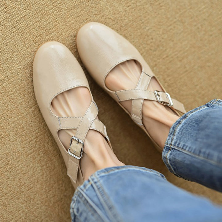 Morven Cross-Strap Leather Flats
