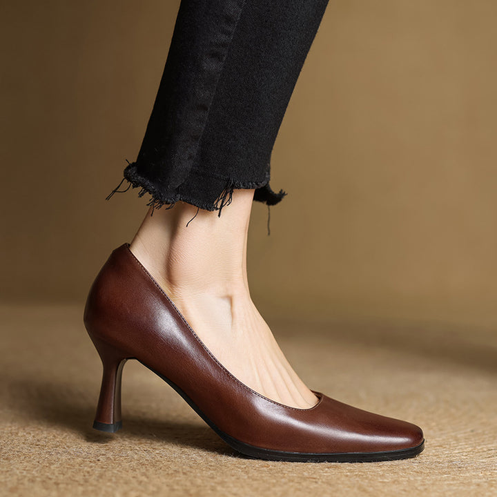 Elviera Square Leather Heels