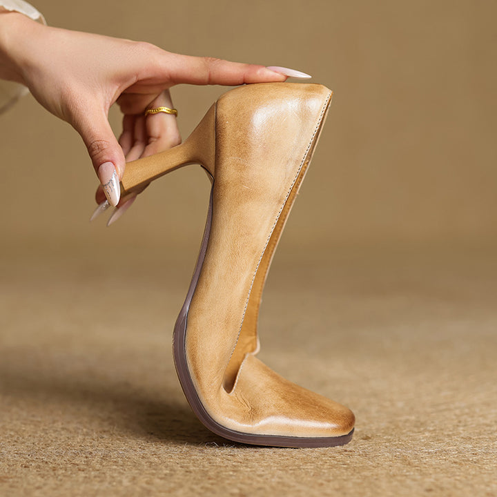 Elviera Square Leather Heels