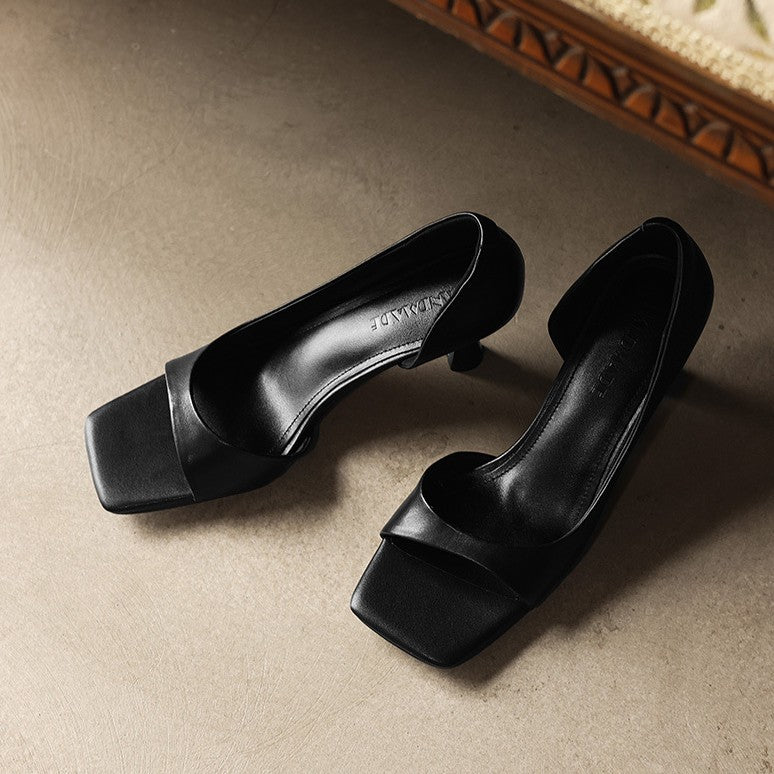 Élan Square-Toe Leather Heeled Sandals