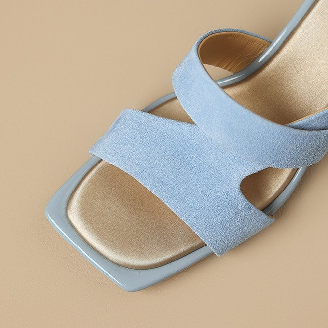 Elise Square-Toe Leather Sandal Heels