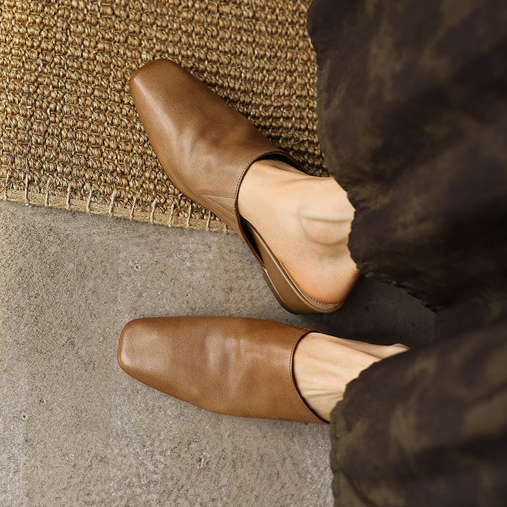Elise Square-Toe Leather Mules