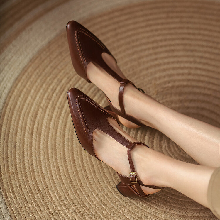 Romira T-Strap Leather Heels