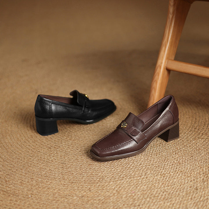 Nelle Square-Toe Leather Loafer Pumps