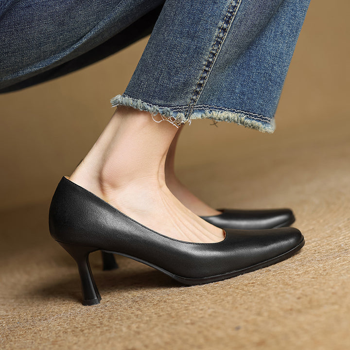 Elviera Square Leather Heels