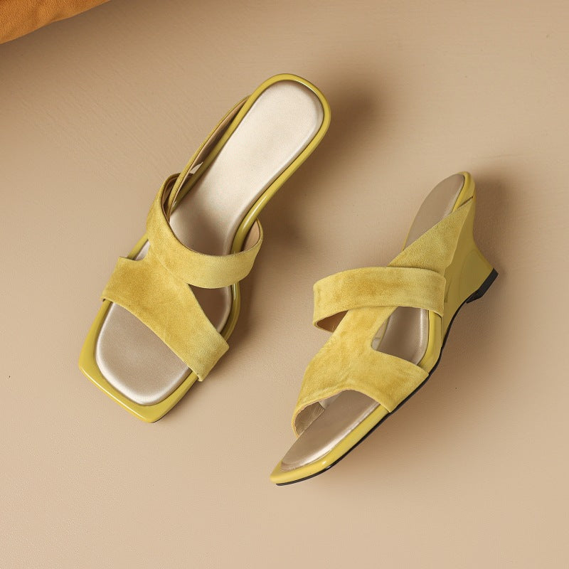 Elise Square-Toe Leather Sandal Heels