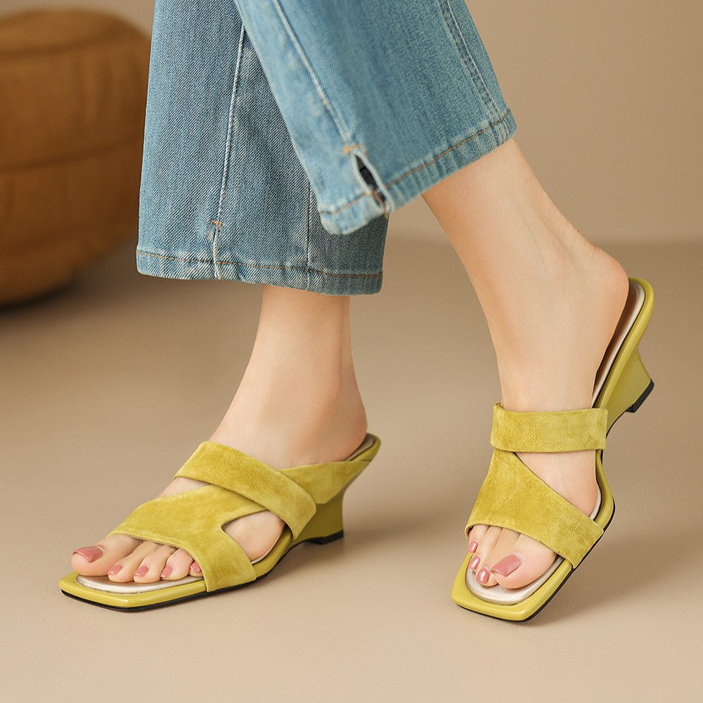 Elise Square-Toe Leather Sandal Heels
