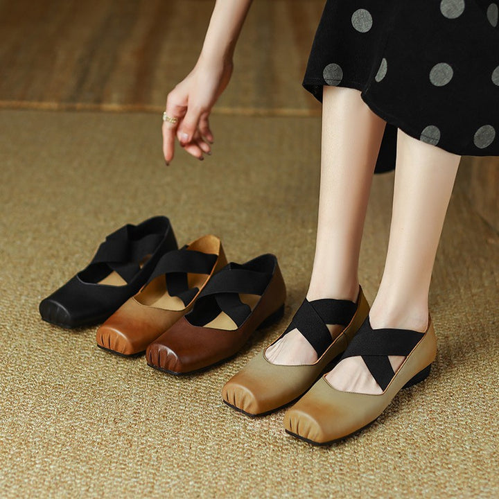 Calira Square Toe Leather Ballets