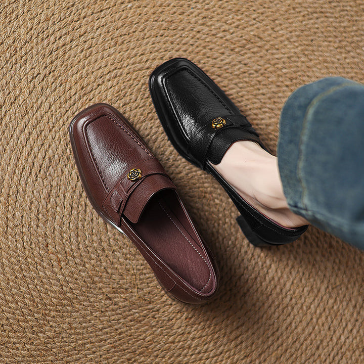 Nelle Square-Toe Leather Loafer Pumps