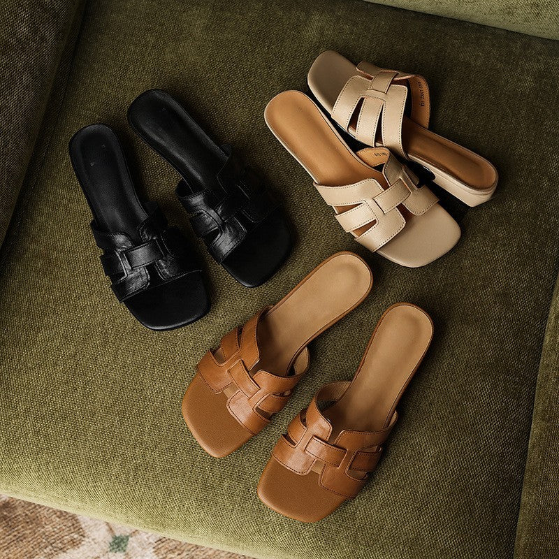 Mara Square Leather Slides