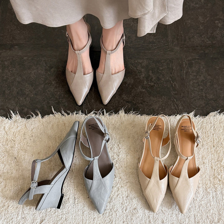 Celene Leather T-Bar Wedge Heels