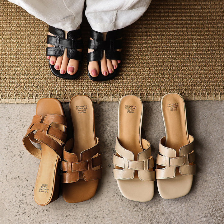 Mara Square Leather Slides