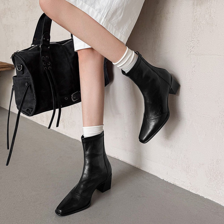Elara Square-Toe Leather Ankle Boots