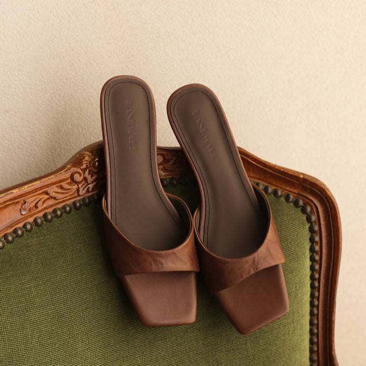 Aline Square-Toe Leather Mules