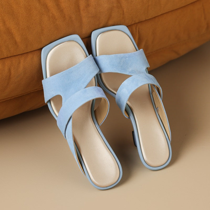 Elise Square-Toe Leather Sandal Heels