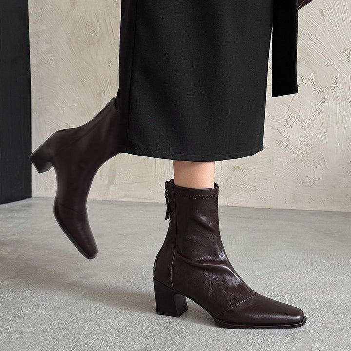 Elara Square-Toe Leather Ankle Boots