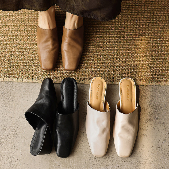 Elise Square-Toe Leather Mules