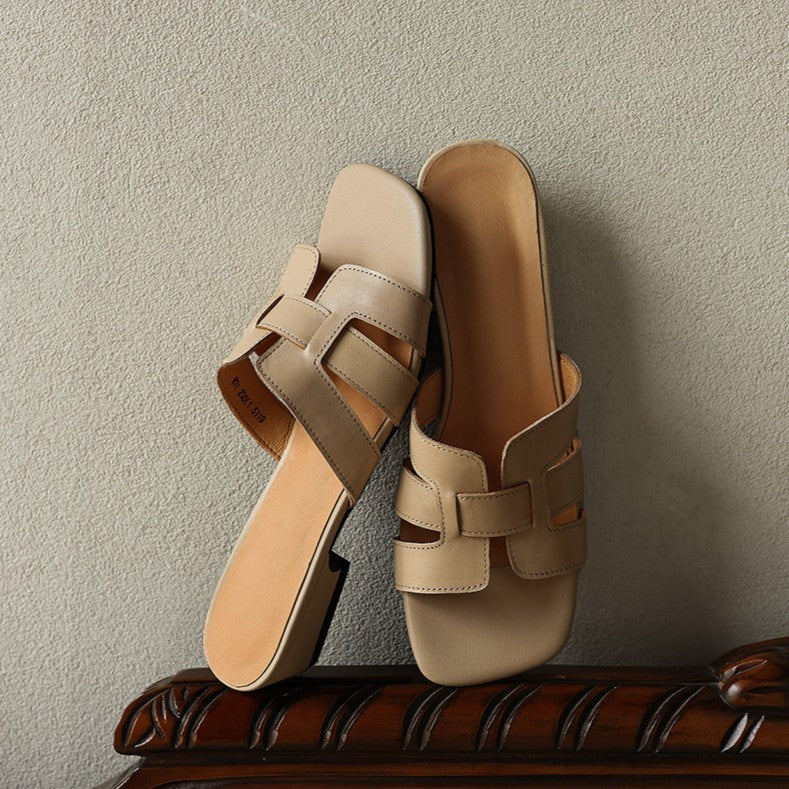 Mara Square Leather Slides