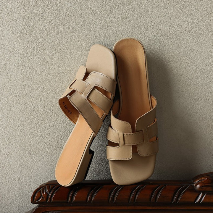 Mara Square Leather Slides