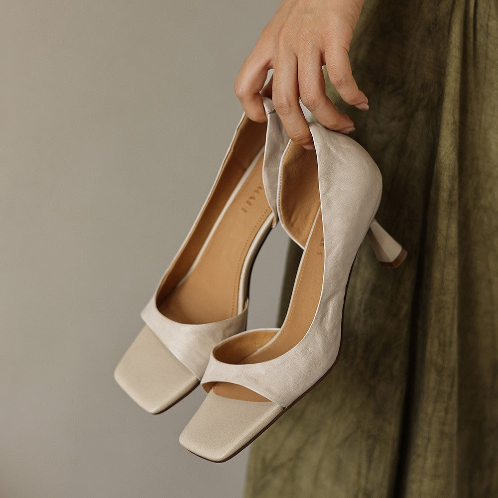 Élan Square-Toe Leather Heeled Sandals