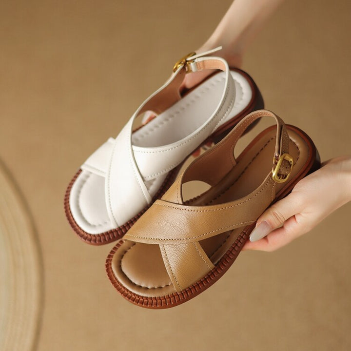 Serene Crossband Leather Slingback Sandals