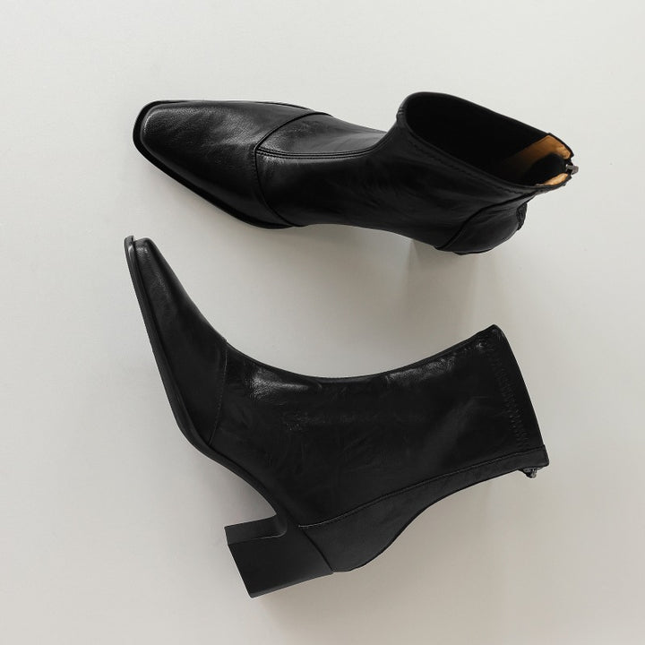 Elara Square-Toe Leather Ankle Boots