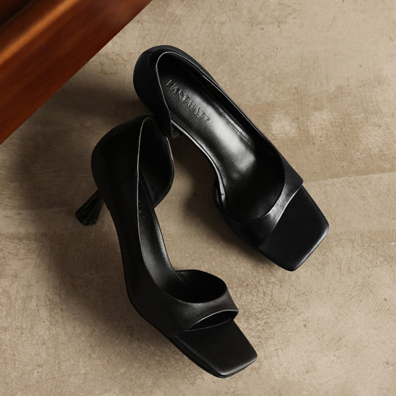 Élan Square-Toe Leather Heeled Sandals