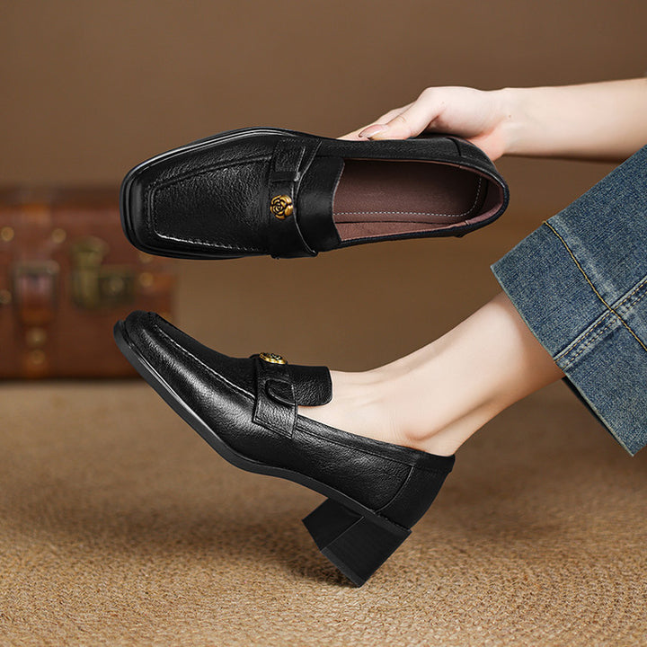Nelle Square-Toe Leather Loafer Pumps