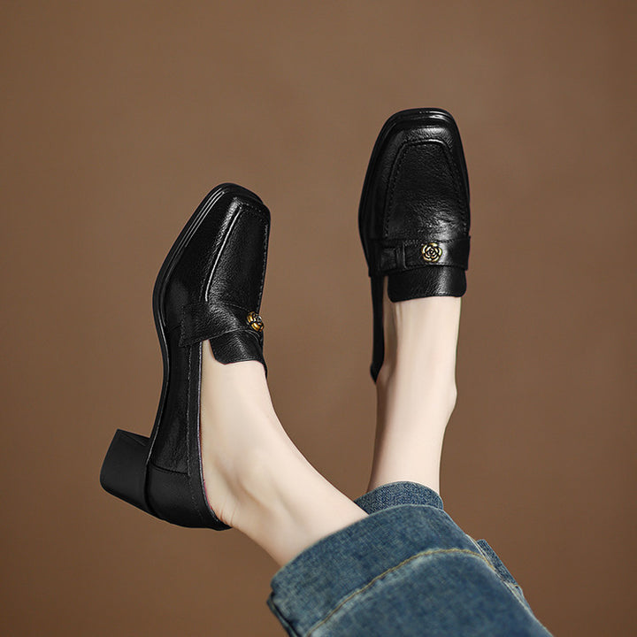 Nelle Square-Toe Leather Loafer Pumps