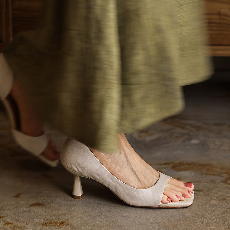 Élan Square-Toe Leather Heeled Sandals