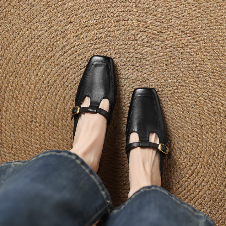 Nyra T-Strap Leather Mules