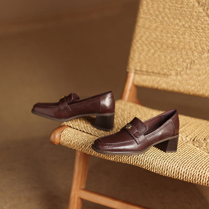 Nelle Square-Toe Leather Loafer Pumps