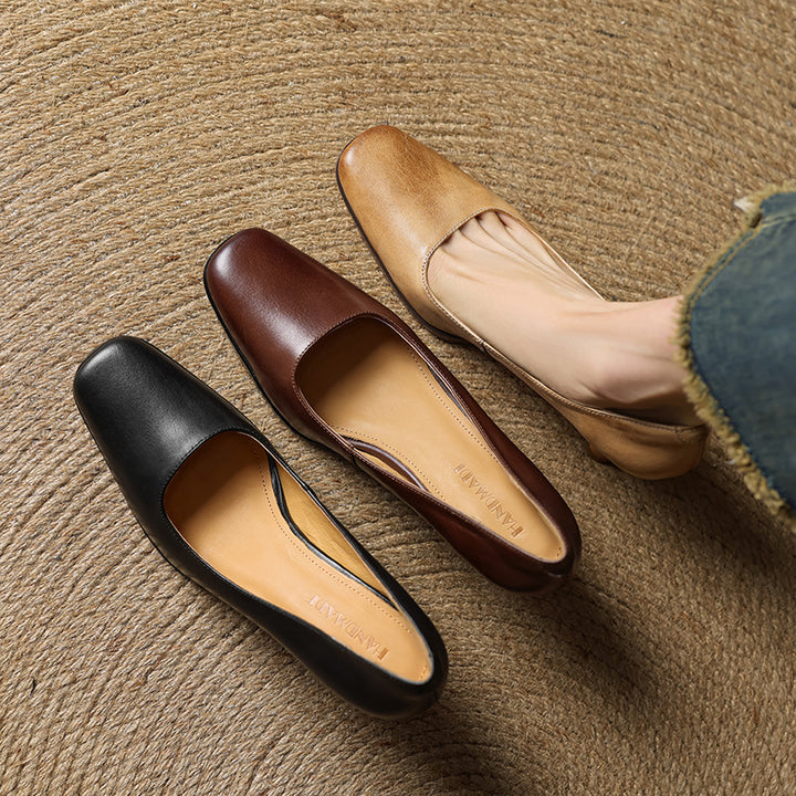 Elviera Square Leather Heels