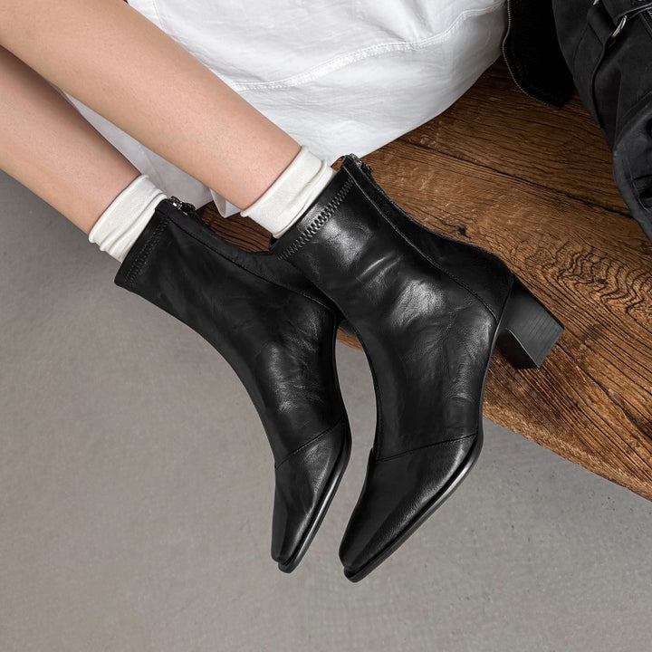 Elara Square-Toe Leather Ankle Boots