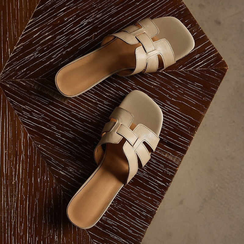Mara Square Leather Slides