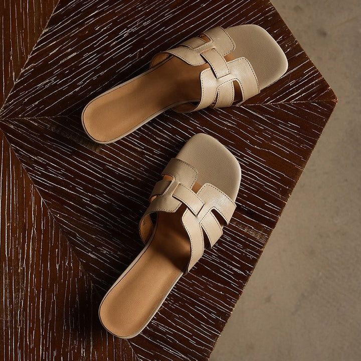 Mara Square Leather Slides