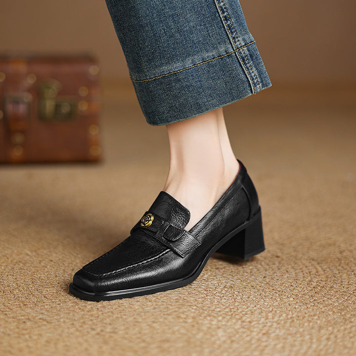 Nelle Square-Toe Leather Loafer Pumps